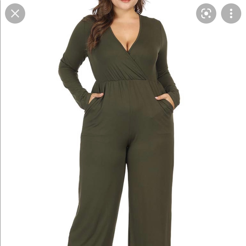 Allegrace Plus Size Women Sexy Wrap V Neck Jumpsuit Sz2X